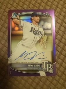 Mike Vasil 2025 Bowman Chrome 1st Bowman Purple Refractor Auto /250 Tampa Bay... - Picture 1 of 3
