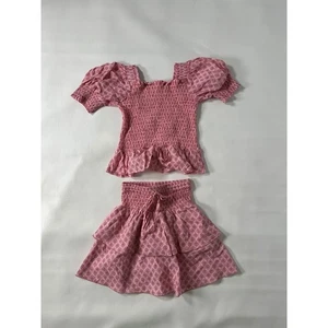 Ösen Efeu Rosa gesmoktes Puffärmel Bauerntop & Stufen Rüschenrock Set Größe 8 - Bild 1 von 14