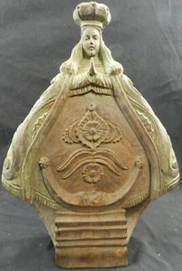 Antique Hand Carved Religious Wooden Santo, Our Lady of Fatima Statue 14" - Picture 1 of 11
