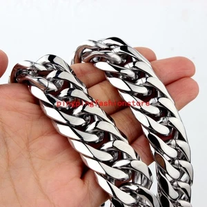 7/9/11/13/16/19/21mm Heavy Duty Stainless Steel Silver Cuban Chain Mens Necklace - Picture 1 of 13