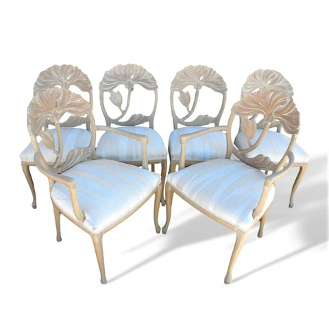 Six Italian Limewash Carved Poppy Dining Chairs in the Manner of Phyllis Morris Cover