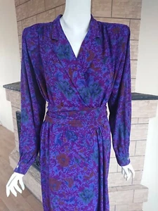 Cori Vintage 70er Kleid Wickel Puffärmel Blumenmuster lila Gr. M Italy - Bild 1 von 12