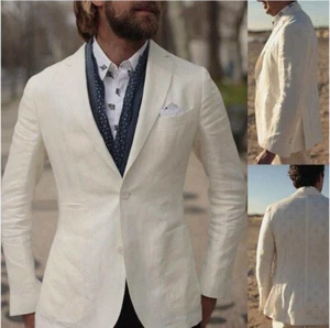 Traje Hombre Lino Blanco Chaqueta Una Hilera Casual Estilo Playa Chaqueta Verano - Imagen 1 de 15