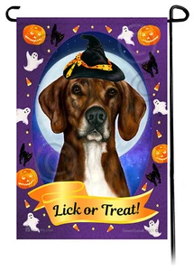 Halloween Garden Flag - Brindle and White Plott Hound - Picture 1 of 1