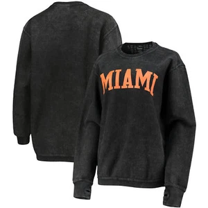 Women's Pressbox Black Miami Hurricanes Comfy Cord Vintage Wash Basic Arch - Picture 1 of 3