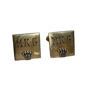 Swank Crown Monogram M K G Square Gold Tone Cufflinks Small Vintage Pre 1954 - Picture 1 of 10