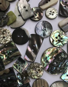 Job Lot 24 Shell Buttons Square Oblong Abalone Vintage Mexican Awabi 10 20 30mm - Picture 1 of 3