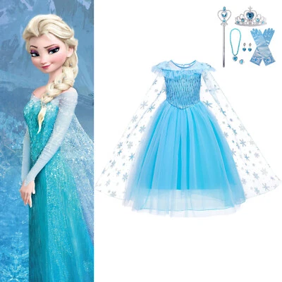 Girl's Frozen Elsa Costume Princess Dress-Up Outfit Birthday Party Cosplay Gifts - Image 1 of 4