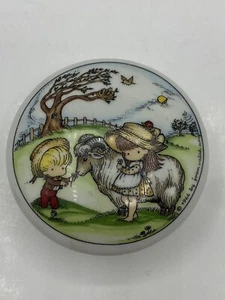 Joan Walsh Anglund Ebeling & Reuss Round Trinket Box Sheep Ram W Germany 1966 - Picture 1 of 12
