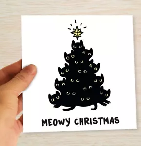 Black Cat Christmas Cards & Packs Cat Lovers Meowy Christmas From the Cat Xmas - Picture 1 of 15