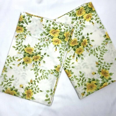 Par de fundas de almohada estándar vintage 1977 Stevens Utica Mid Century amarillas florales Foto 1 de 4