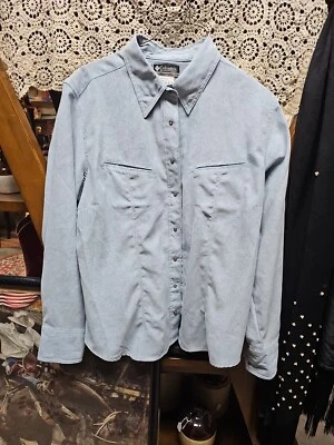 Camisa Columbia Western Feminina Grande Pérola Snap Azul Couro Sintético - Imagem 1 de 4