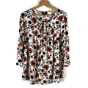 Blusa Top Liz Claiborne Mujer Talla 2X Blanca Floral Plisada Cerradura Manga 3/4 - Imagen 1 de 9