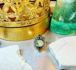 Genuine Sterling Silver Phrenite & Peridot Gemstone Adjustable Ring Size 7.5 - Picture 1 of 15