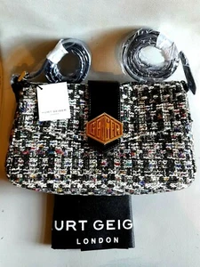 Kurt Geiger 20 Classic Medium Tweed Patent Leather Shoulder Crossbody Bag NWT - Picture 1 of 7