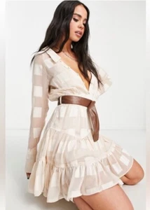 ASOS - Jacquard Check Plunge Neck Mini Dress With Belt Sz 2 - ADORABLE New - Picture 1 of 5