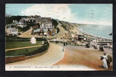 Postcard Bournemouth Dorset the View from West Cliff by Levy LL 3 posted 1918 - Image 1 of 2
