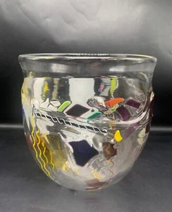 KRANTZ 1995- SIGNED MULTI COLOR FUSED STUDIO ART GLASS VASE - Picture 1 of 4