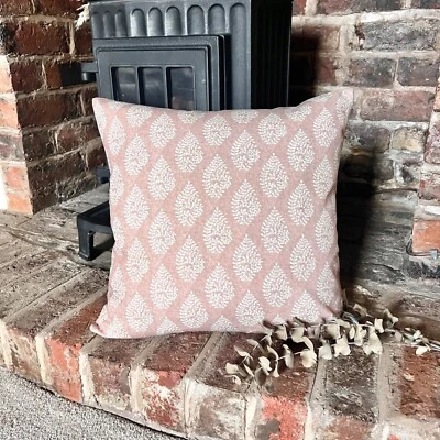 1540. BAGRU Blush Block print  Linen blend Cushion Cover - Image 1 of 4