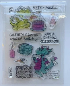 13 Pc Dragon Birthday Photopolymer Stamp Set by Inky Antics Nicola Storr Artist - Picture 1 of 5