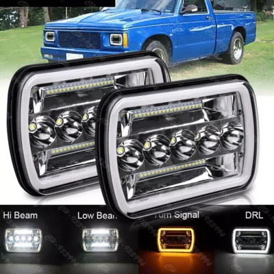 Пара светодиодных фар 7X6 дюймов 5X7 дюймов Halo дневные ходовые огни для 82–93 Chevy S10 Blazer GMC S15 - Изображение 1 из 4