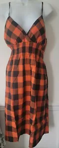 "She's Cool" Women's Orange & Black Gingham 100% Cotton Dress S - Picture 1 of 4