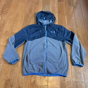 Boys Under Armour ColdGear Fleece Full Zip Hoodie Jacket Coat Blue Loose sz YLG - Picture 1 of 13