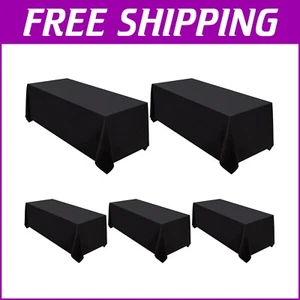 Versatile 5 Pack Black 90x132 Rectangular Tablecloths - Durable & Fade Resistant - Picture 1 of 9
