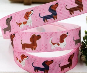 DACHSHUND Dog Grosgrain Ribbon 22mm - 2 Metres, Pink, Australian Seller - Picture 1 of 1