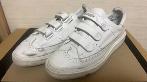 GOLDEN GOOSE RECORDS 42 Men's Low Cut Sneakers Leather White Star Magic Closure - Picture 1 of 14