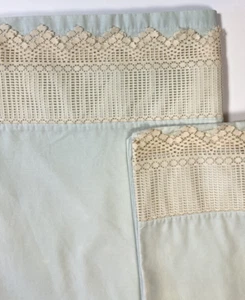 Vintage 80er Louis Nichol Full Size Flaches Laken Kissenbezug Set Grün Spitze Bettwäsche - Bild 1 von 10