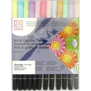 Kuretake Zig Art & Graphic Twin Pen Pack of 12 Pastel Colours - Picture 1 of 3