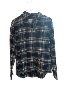 American Eagle Men’s Buffalo Check Button Up Flannel Size Large Black White - Picture 1 of 2