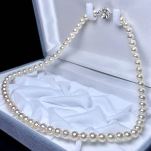 Tasaki AkoyaPearl 5.99〜6.45㎜ 43㎝ 24.4g Strand Necklace 17 " Silver Clasp - Picture 1 of 24