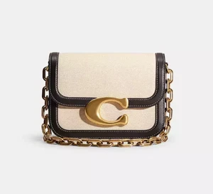 Borsa a tracolla Coach #CR671 Idol tela/pelle metallo catena - pietra sale/nero - Foto 1 di 12