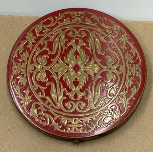 Vintage 1940s Large Gold And Red Enamel Powder Compact Rex Fifth Avenue - Picture 1 of 7