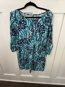 Lilly Pulitzer Blue Zebra Print Marlowe Dress 100% Pima Cotton Large 3/4 Sleeve - Picture 1 of 6