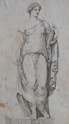 Antike Plastik römisch Halbakt mit Blumenkranz Reproduktion Stahlstich 19 Jhd - Bild 1 von 4