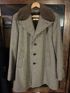 vintage Lakeland 100% Wool Double Coat Trenchcoat Sz 44 Wool Collar Overcoat - Picture 1 of 6