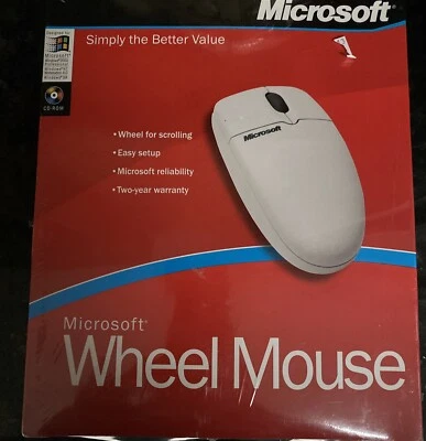 NEW Microsoft Wheel Mouse 2001 PC PS/2 Windows With Disc And Manual - Image 1 of 3