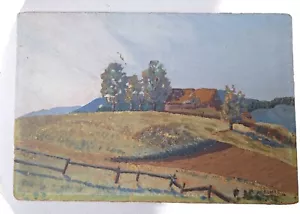 Tableau ancien huile signé Provence paysage arbres, ferme - Photo 1 sur 10