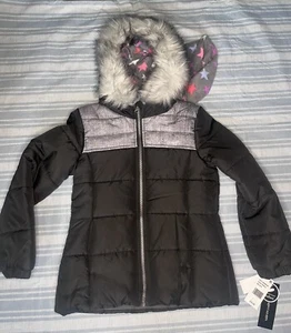 WeatherTamer jacket size M girls faux fur blac and gray plus head band. - Picture 1 of 7