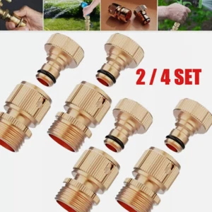 1-2 SET Garden Hose Quick Connector 3/ 4" GHT Thread Brass Easy Connect Fittings - Picture 1 of 12