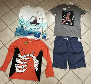 NWT OshKosh Boys Athletic T Shirts Shorts Ninja Ski Bear Skeleton Size 14 Lot 4 - Picture 1 of 5