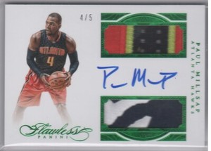 2015-16 PAUL MILLSAP FLAWLESS DUAL PATCH AUTOGRAPH EMERALD SSP #4/5 JERSEY #