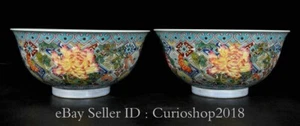 6" Qing Kangxi Marked Enamel Colour Porcelain Flower Pattern Bowl Pair - Picture 1 of 9
