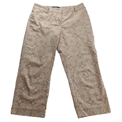 Pantalón chino recortado para mujer Talbots talla 8 pequeño tostado rosa estampado cachemira tiro medio Foto 1 de 4