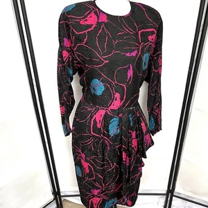 Silk Studio Damen Größe 10 Seidenkleid schwarz rosa geblümt D3 Vintage 80er - Bild 1 von 11