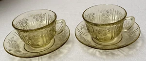 Two (2) Federal Glass Sharon (Cabbage Rose) Amber Yellow Cups & Saucers - Picture 1 of 4