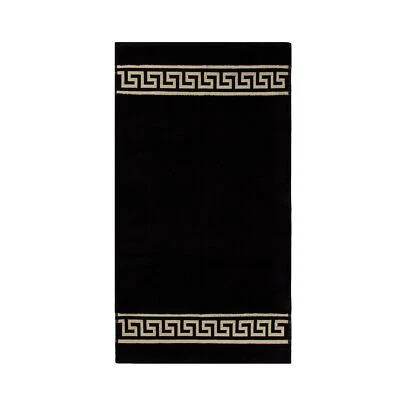 Badematte Beige Schwarz Weiß Duschvorleger Baumwolle Gold Mäander - Bild 1 von 4